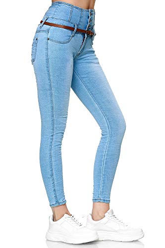 Elara Vaqueros Mujer Cintura Alta Push Up Skinny Fit Chunkyrayan Azul Claro 1577-3 Lt.Blue-34 (XS)