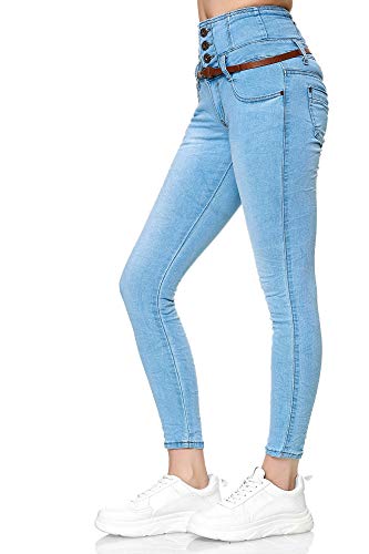 Elara Vaqueros Mujer Cintura Alta Push Up Skinny Fit Chunkyrayan Azul Claro 1577-3 Lt.Blue-34 (XS)