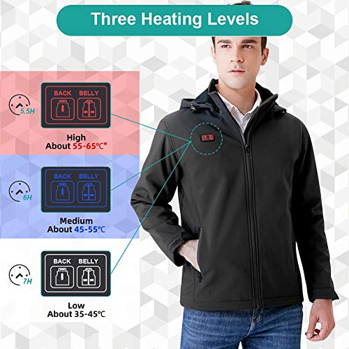 Eléctrica Chaqueta Calefacción, Abrigo Capucha Con Calefacción USB con Interruptor Doble y 4 Almohadillas Térmicas, Chaqueta Invierno Lavable y Resistente al Viento para Actividades al Aire Libre (XL)