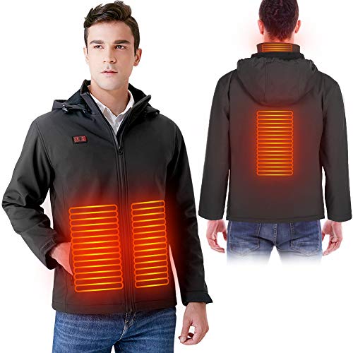 Eléctrica Chaqueta Calefacción, Abrigo Capucha Con Calefacción USB con Interruptor Doble y 4 Almohadillas Térmicas, Chaqueta Invierno Lavable y Resistente al Viento para Actividades al Aire Libre (XL)