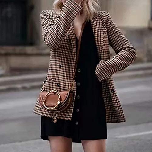 Elegantes Mujer Patchwork Traje Blazer Chaqueta Americana Chaqueta Abrigos Otoño Moda A Cuadros Casual Manga Larga con Bolsillos Botonadura Slim Fit Oficina Negocios