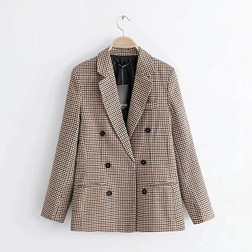 Elegantes Mujer Patchwork Traje Blazer Chaqueta Americana Chaqueta Abrigos Otoño Moda A Cuadros Casual Manga Larga con Bolsillos Botonadura Slim Fit Oficina Negocios