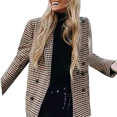 Elegantes Mujer Patchwork Traje Blazer Chaqueta Americana Chaqueta Abrigos Otoño Moda A Cuadros Casual Manga Larga con Bolsillos Botonadura Slim Fit Oficina Negocios