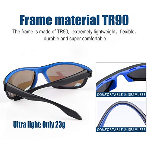 Elegear Gafas de Sol Hombre Polarizadas Gafas deportivas Súper Ligero y Cómodo Anti UVA UV Marco TR90 Lente Espejo con REVO Gafas hombre y mujer Ciclismo MTB Running Coche Moto Montaña-Gafas Azules