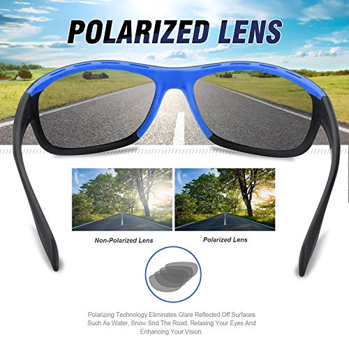 Elegear Gafas de Sol Hombre Polarizadas Gafas deportivas Súper Ligero y Cómodo Anti UVA UV Marco TR90 Lente Espejo con REVO Gafas hombre y mujer Ciclismo MTB Running Coche Moto Montaña-Gafas Azules