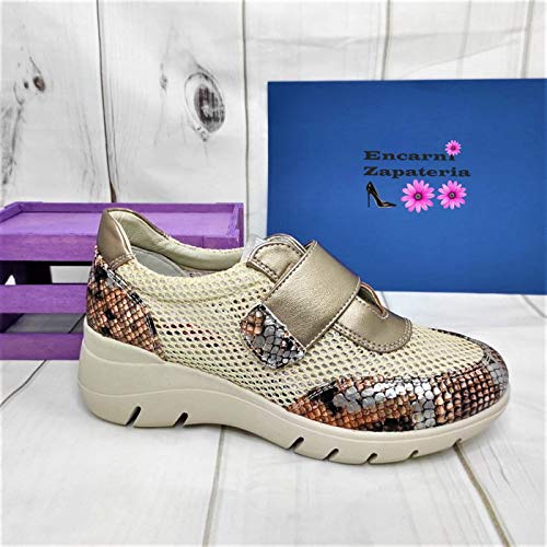 Encarni Zapatería - Deportivas Mujer Plataforma y Cuña | Bambas Comodonas | Zapato para Vaqueros y Vestidos con Estilo | Tenis Casual | Transpirables | Primavera Verano - All (Beige Velcro, 38)