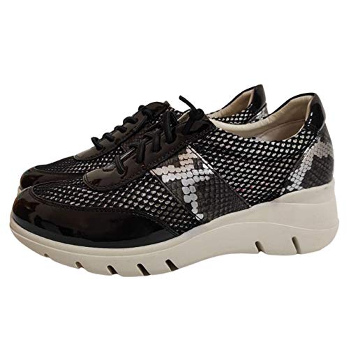 Encarni Zapatería - Zapatillas Deportivas Mujer con Estilo | Bambas Comodonas Cuña | Zapato para Vaqueros | Tenis Plataforma Casual | Primavera Verano (Negro, 39)