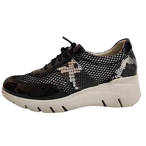 Encarni Zapatería - Zapatillas Deportivas Mujer con Estilo | Bambas Comodonas Cuña | Zapato para Vaqueros | Tenis Plataforma Casual | Primavera Verano (Negro, 39)