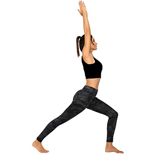 Enmain Pantalones de yoga gris oscuro Leggings de camuflaje para mujer, cintura alta con bolsillo, gimnasio, funcionamiento
