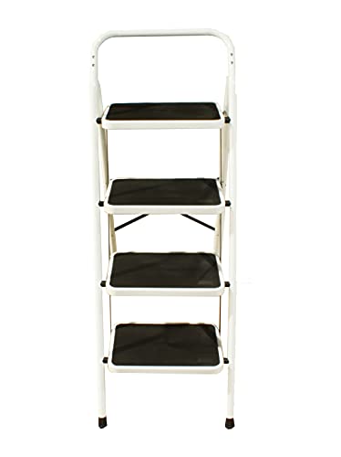 Escalera 4 peldaños Extra Anchos, Taburete Plegable, peldaños y Patas Antideslizantes