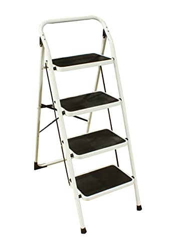 Escalera 4 peldaños Extra Anchos, Taburete Plegable, peldaños y Patas Antideslizantes