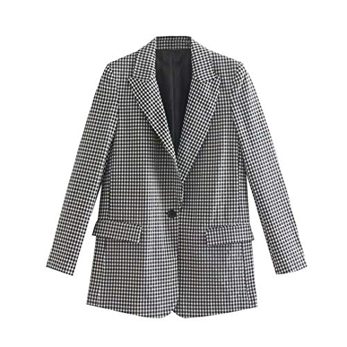 Escudo Oficina de la Vendimia con Estilo Señora Tela Escocesa Blazer Mujeres Moda con Muesca de Cuello de Manga Larga de Abrigo M