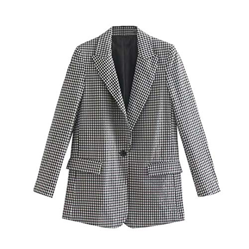 Escudo Oficina de la Vendimia con Estilo Señora Tela Escocesa Blazer Mujeres Moda con Muesca de Cuello de Manga Larga de Abrigo M