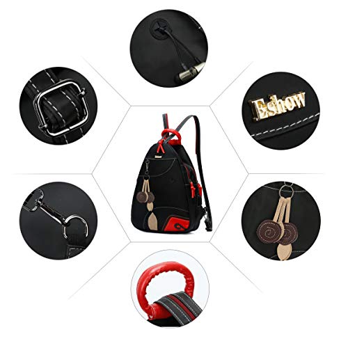 Eshow Mochila Bolso Bandolera para Mujeres y Chicas Negro de PU Viaje Casual Escolares Moda (Negro3201)