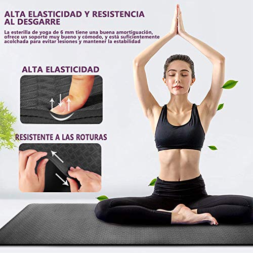 Esterilla Deporte Antideslizante Estera Yoga Colchonetas Pilates Mat Fitness Ecológica TPE para Entrenamiento de Gimnasia 183x61cm, con Correa Y 2 Bandas Elasticas
