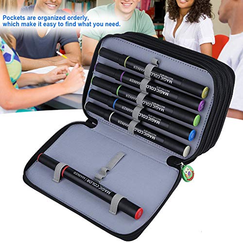 Estuche para l¨¢pices, gran capacidad, 4 capas, 72 ranuras, colorido, para dibujar, pincel, bol¨ªgrafos, estuche 7.9 ¡Á 5.1 ¡Á 3.3 pulgadas (negro)