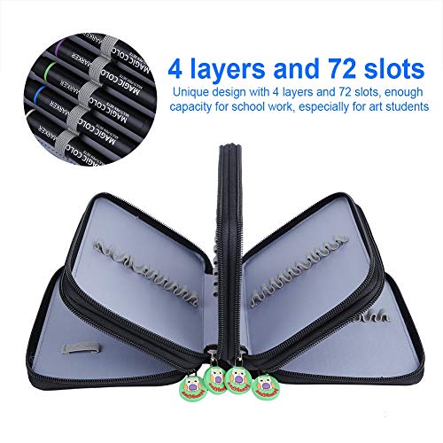 Estuche para l¨¢pices, gran capacidad, 4 capas, 72 ranuras, colorido, para dibujar, pincel, bol¨ªgrafos, estuche 7.9 ¡Á 5.1 ¡Á 3.3 pulgadas (negro)