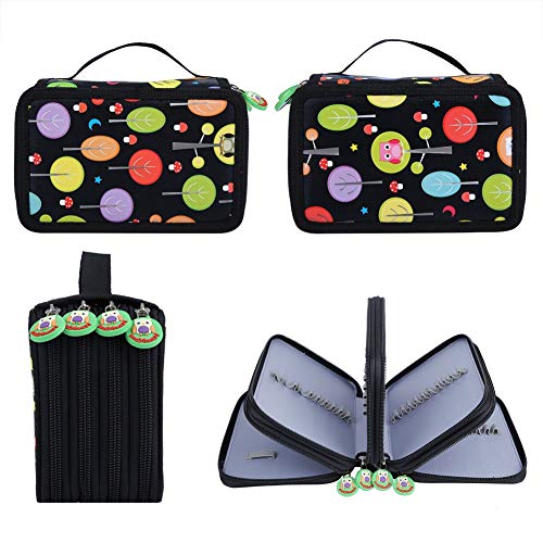 Estuche para l¨¢pices, gran capacidad, 4 capas, 72 ranuras, colorido, para dibujar, pincel, bol¨ªgrafos, estuche 7.9 ¡Á 5.1 ¡Á 3.3 pulgadas (negro)