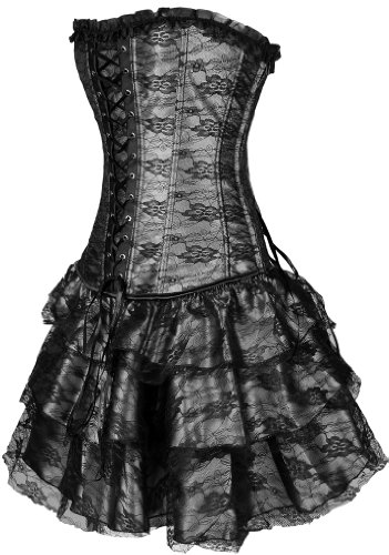 EUDOLAH Minifalda de Vestido de Ramillete Gótico Enagua Top Bustier con Falda de Tutú(630 A-Negro,Small)