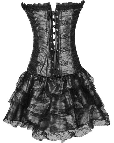 EUDOLAH Minifalda de Vestido de Ramillete Gótico Enagua Top Bustier con Falda de Tutú(630 A-Negro,XX-Large)