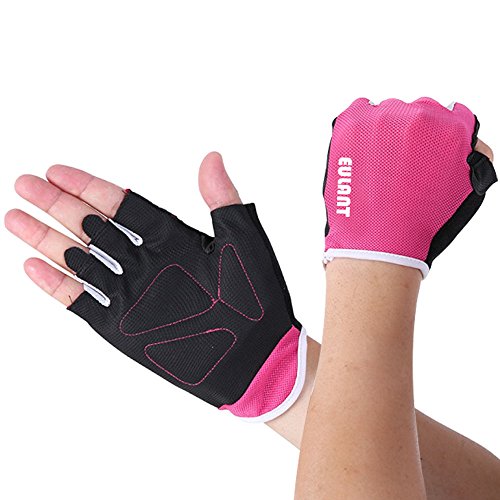 EULANT Guantes de Fitness Respirable, Guantes Gimnasio Pesas, Guantes de Medio Dedo para Mujer y Hombre,Resistente a La Abrasion, Bicicleta Musculacion Entrenar,Rojo L