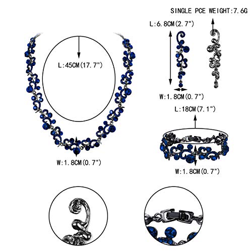 EVER FAITH Juegos de Joyas para Mujer Cristal Austríaco Boda Flor Oleada Collares Pendientes Conjunto Pulsera Azul Tono Negro