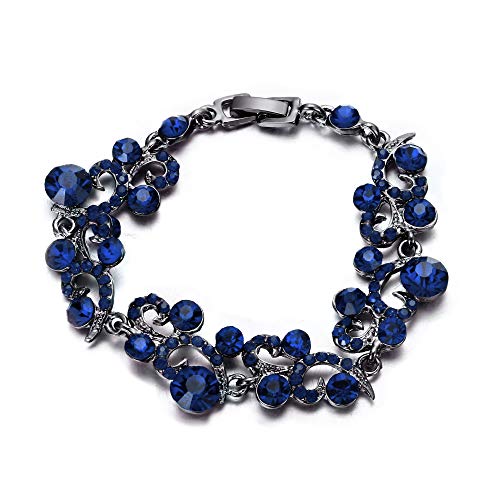 EVER FAITH Juegos de Joyas para Mujer Cristal Austríaco Boda Flor Oleada Collares Pendientes Conjunto Pulsera Azul Tono Negro