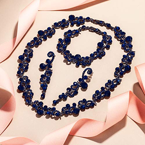 EVER FAITH Juegos de Joyas para Mujer Cristal Austríaco Boda Flor Oleada Collares Pendientes Conjunto Pulsera Azul Tono Negro
