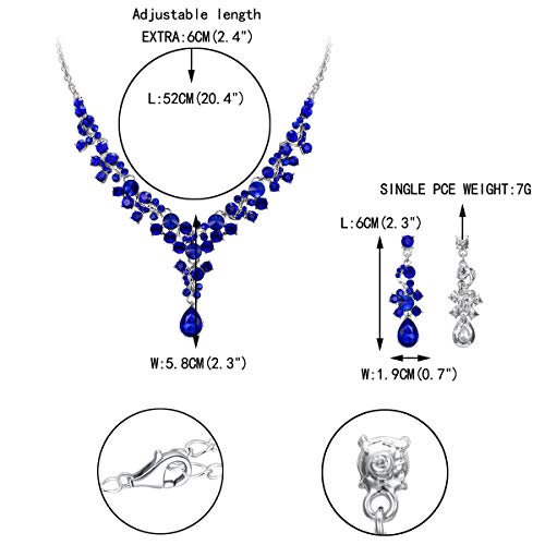 EVER FAITH Juegos de Joyas para Mujer Cristal Austríaco Flor Lágrima Collares Pendientes Conjunto Azul Tono Plateado