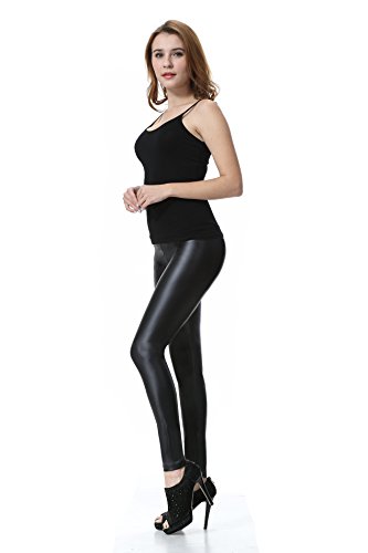 Everbellus Leggins Cuero Pantalón Elastico Negro para Mujer Negro Medio