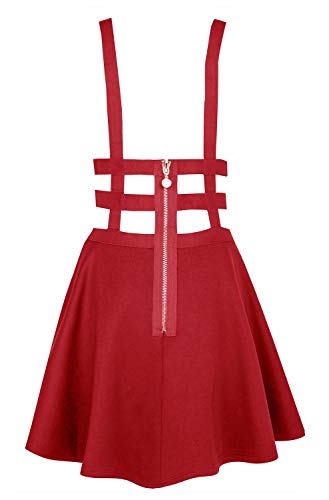 EXCHIC Falda de Cintura Elástica con Pliegues de la Moda A-Line Suspender Brace Falda (L, Rojo)