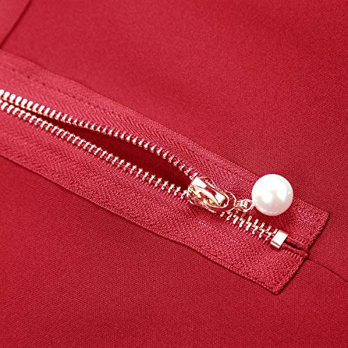 EXCHIC Falda de Cintura Elástica con Pliegues de la Moda A-Line Suspender Brace Falda (L, Rojo)