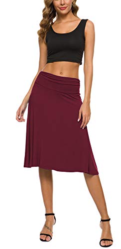 EXCHIC Falda de Yoga para Mujer con Mini Llamarada (XL, Vino Rojo)