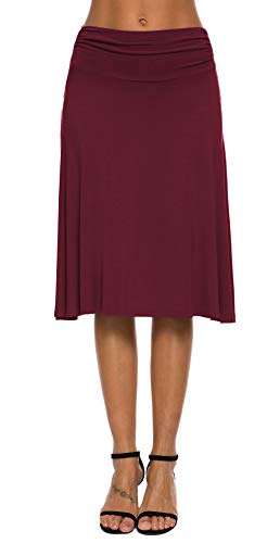 EXCHIC Falda de Yoga para Mujer con Mini Llamarada (XL, Vino Rojo)