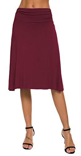 EXCHIC Falda de Yoga para Mujer con Mini Llamarada (XL, Vino Rojo)