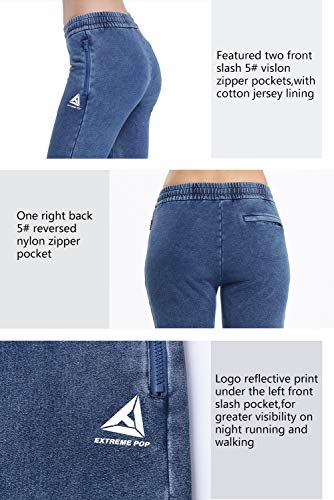 Extreme Pop - Pantalón de chándal elástico de Felpa para Mujer (Azul Vaquero, S)