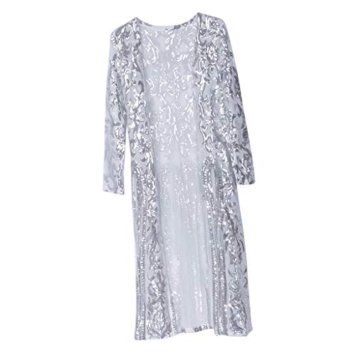 F Fityle Lentejuelas De Manga Larga Para Mujer Vestido De Chaqueta De Punto Con Abertura Delantera Suelta - Plata, unico