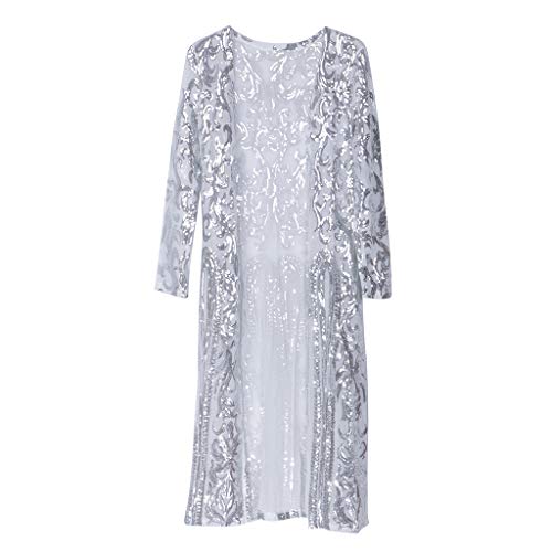 F Fityle Lentejuelas De Manga Larga Para Mujer Vestido De Chaqueta De Punto Con Abertura Delantera Suelta - Plata, unico