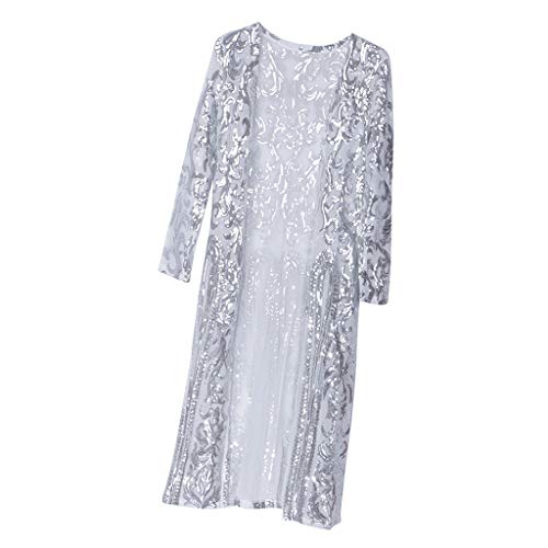 F Fityle Lentejuelas De Manga Larga Para Mujer Vestido De Chaqueta De Punto Con Abertura Delantera Suelta - Plata, unico