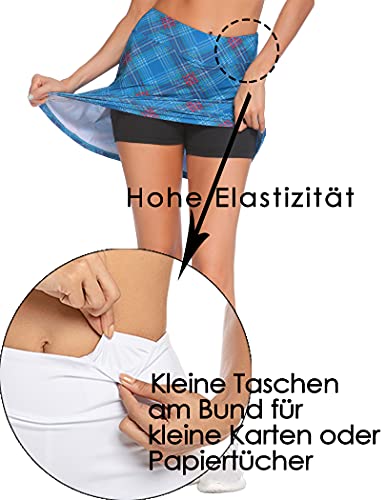 Falda corta de tenis para mujer, con pantalón interior, con bolsillos, para mujer, niña, golf, deporte cuadros L