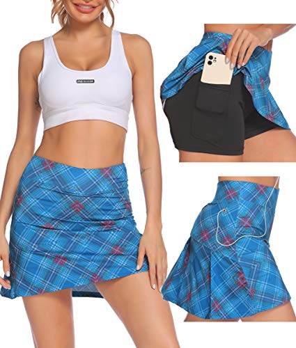Falda corta de tenis para mujer, con pantalón interior, con bolsillos, para mujer, niña, golf, deporte cuadros L