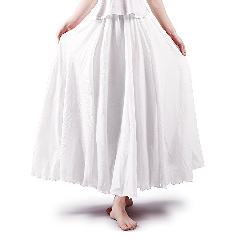 Falda de algodón elástica Ochenta para mujer, estilo bohemio, con cintura larga, vestido largo Blanco blanco 85 cm
