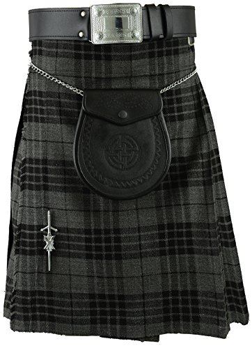 Falda Escocesa Vestido Tierras Altas Tradicional Hombres Kilt - Gris, W38