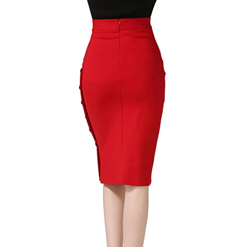 Falda lápiz de Teerfu por la rodilla, elástica y larga para mujer delgada Rojo rosso 44:33.1W