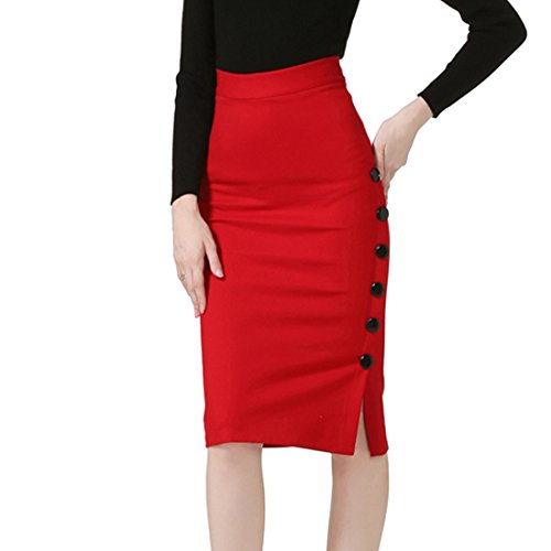 Falda lápiz de Teerfu por la rodilla, elástica y larga para mujer delgada Rojo rosso 44:33.1W