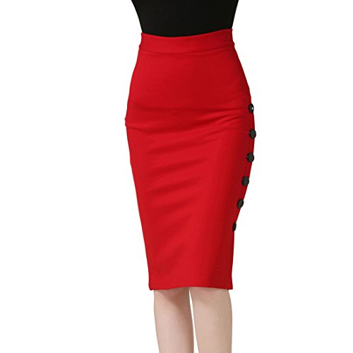 Falda lápiz de Teerfu por la rodilla, elástica y larga para mujer delgada Rojo rosso 44:33.1W