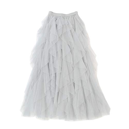 Falda Larga De Tul Fiesta De Tutú para Mujer Plisadas Faldas Cintura Elástica Blanco Un tamaño