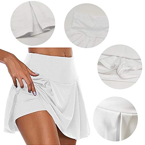 Falda Pantalón Deportiva de Tenis Falda Deportiva para Mujer Elástica Transpirable Falda Deportiva Pantalones Cortos Incorporados Skorts de Golf Pilates Fitness Correr Deporte Tenis (Blanco, S)