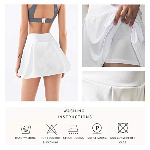 Falda Pantalón Deportiva de Tenis Falda Deportiva para Mujer Elástica Transpirable Falda Deportiva Pantalones Cortos Incorporados Skorts de Golf Pilates Fitness Correr Deporte Tenis (Blanco, S)