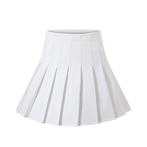 Falda Plisada de Cintura Alta para Mujer, Minifalda de Tenis Patinadora en línea A para Mujer y niña, Color sólido/Falda Corta a Cuadros (B White, M)